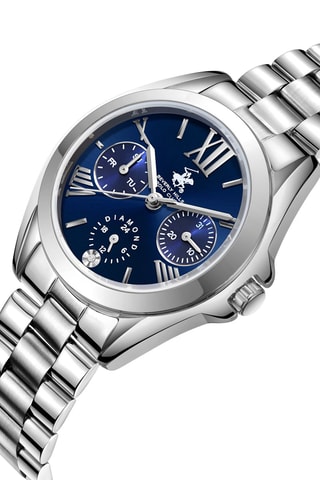 $Montre à quartz en acier, céramique et diamant - Argenté et bleu