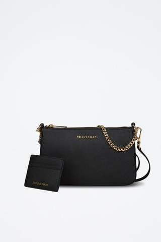 $Sac porté épaule et porte-cartes en cuir - Noir