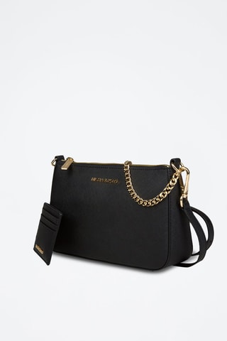 $Sac porté épaule et porte-cartes en cuir - Noir