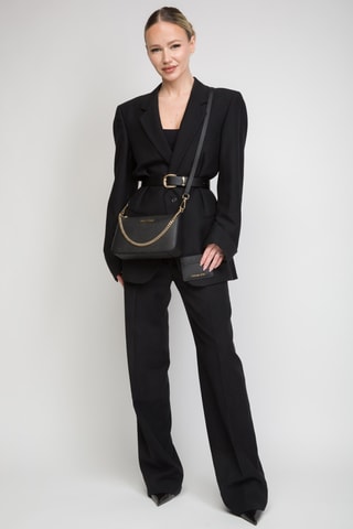 $Sac porté épaule et porte-cartes en cuir - Noir