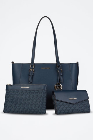 $Ensemble 3 pièces en cuir - Bleu marine