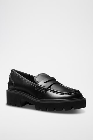 $Mocassins à talons en cuir - Noir