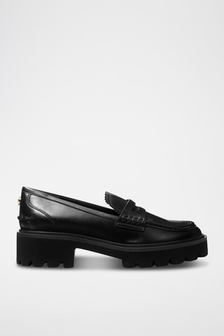 $Mocassins à talons en cuir - Noir