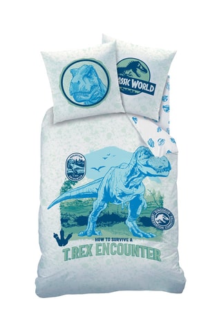 $Parure de couette en coton - 57 fils/cm² Jurassic World - Blanc et bleu