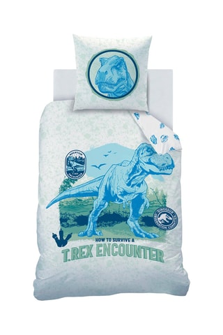 $Parure de couette en coton - 57 fils/cm² Jurassic World - Blanc et bleu