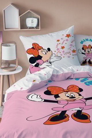 $Parure de couette Minnie Disney - Rose et blanc