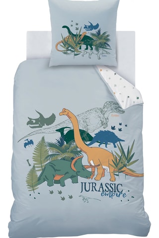 $Parure de couette en coton 115 fils/cm² Dino Jungle - Gris et blanc