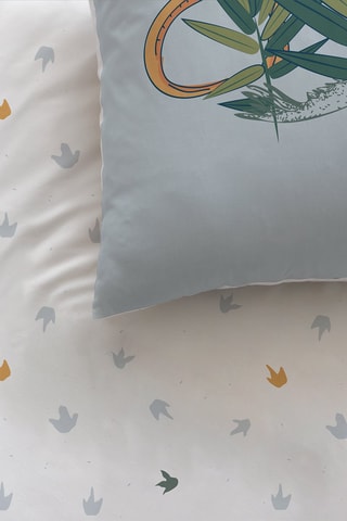 $Parure de couette en coton 115 fils/cm² Dino Jungle - Gris et blanc