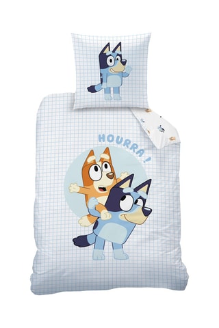 $Parure de couette Bluey Hourra - Blanc et bleu