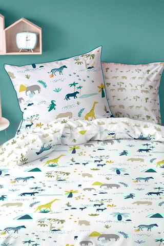 $Parure de couette en coton 57 fils/cm² Safari - Blanc et kaki