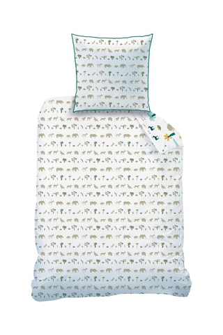 $Parure de couette en coton 57 fils/cm² Safari - Blanc et kaki