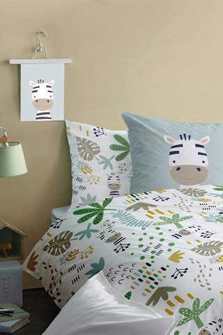 $Parure de couette en coton Jino - Blanc et bleu