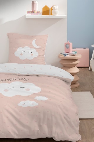 $Parure de couette en coton Nuages - Rose et blanc
