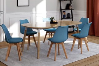 $6 chaises Nordia - Bleu canard et naturel