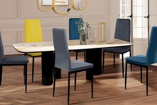$6 chaises Jade - Gris, bleu canard et jaune