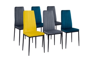 $6 chaises Jade - Gris, bleu canard et jaune