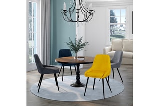 $4 chaises - Gris, jaune et bleu