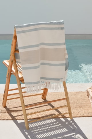 $Fouta de plage - Blanc et vert - 90 x 180 cm