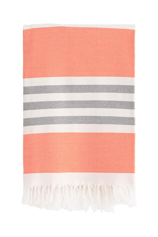 $Fouta de plage - Blanc et corail - 90 x 180 cm
