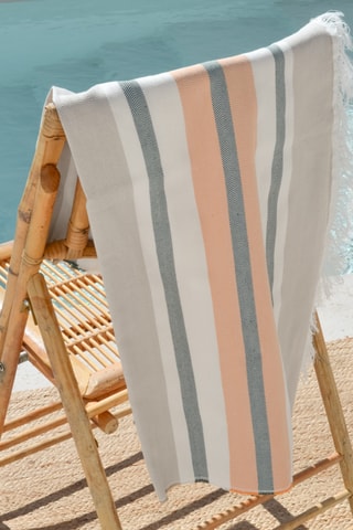 $Fouta de plage - Blanc et beige - 90 x 180 cm