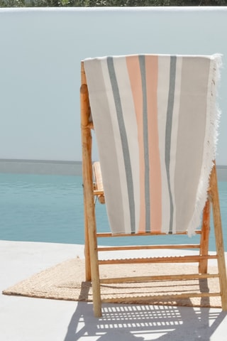 $Fouta de plage - Blanc et beige - 90 x 180 cm