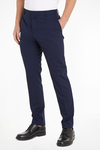 $Pantalon droit en laine vierge Bleu marine