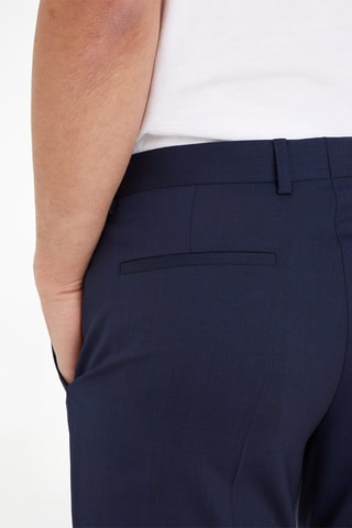 $Pantalon droit en laine vierge Bleu marine