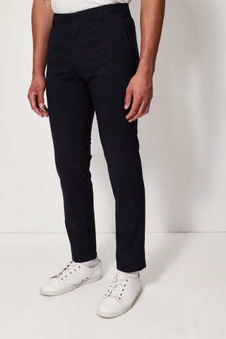 $Pantalon droit en laine vierge Bleu foncé