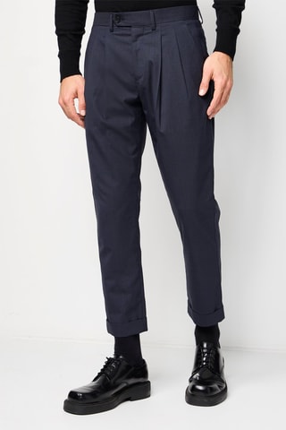 $Pantalon droit 7/8 en laine Bleu marine