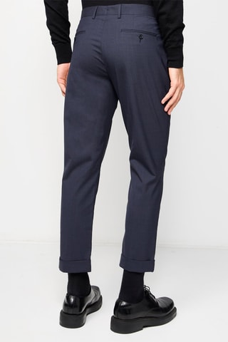 $Pantalon droit 7/8 en laine Bleu marine