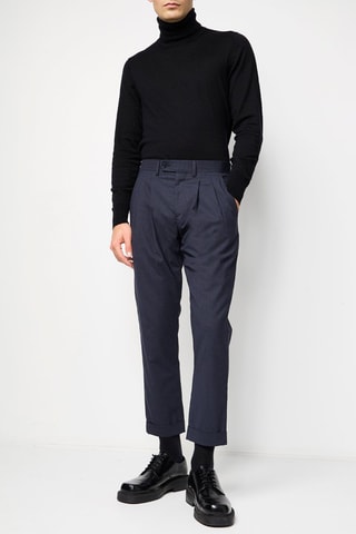 $Pantalon droit 7/8 en laine Bleu marine