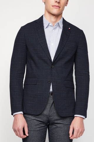$Veste de costume en lin et laine - Bleu foncé