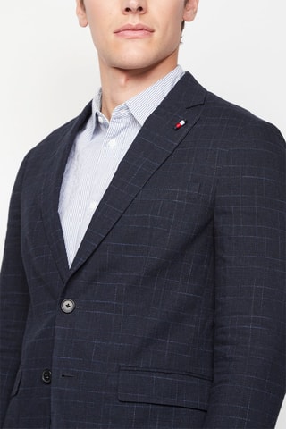 $Veste de costume en lin et laine - Bleu foncé