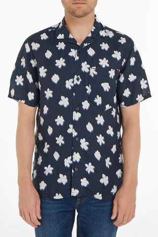 $Chemise en lin Bleu marine et blanc