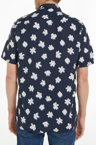 $Chemise en lin Bleu marine et blanc