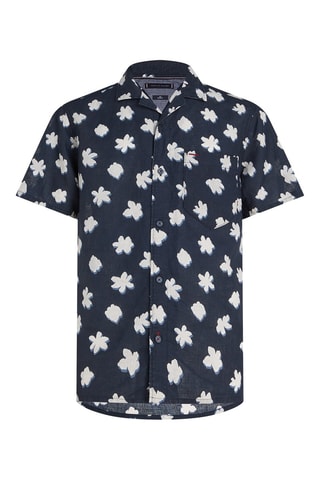 $Chemise en lin Bleu marine et blanc