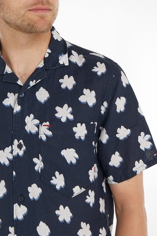 $Chemise en lin Bleu marine et blanc