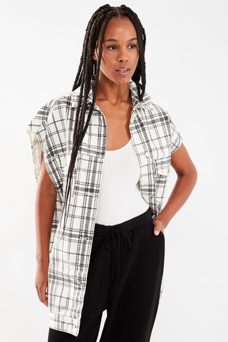 $Veste sans manches en jean - Noir et blanc