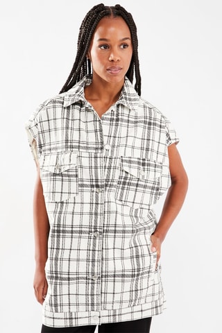 $Veste sans manches en jean - Noir et blanc