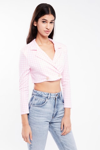 $Blouse courte - Rose clair et blanc - Petite