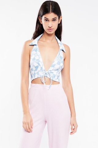 $Crop top - Blanc et bleu clair