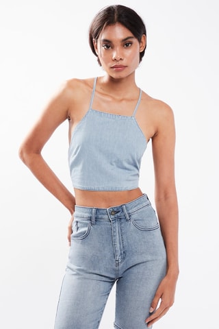 $Crop top en jean - Bleu clair