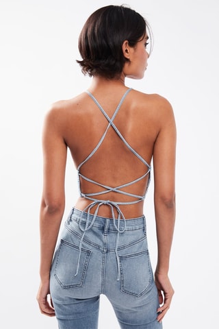 $Crop top en jean - Bleu clair