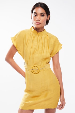 $Robe droite en lin - Moutarde