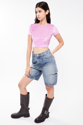 $T-shirt cropped en velours - Violet
