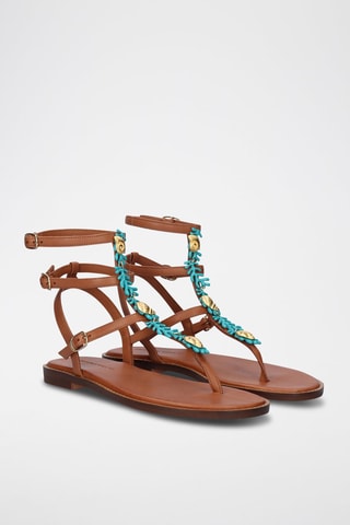 $Spartiates en cuir Chios - Camel et turquoise