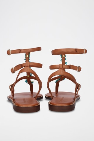 $Spartiates en cuir Chios - Camel et turquoise