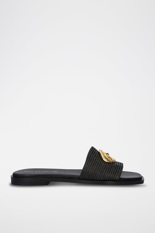 $Mules en cuir Lindos - Noir et doré