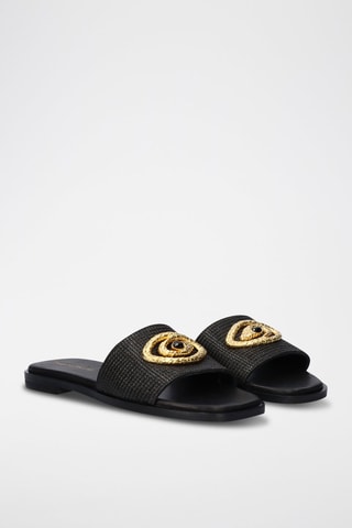 $Mules en cuir Lindos - Noir et doré