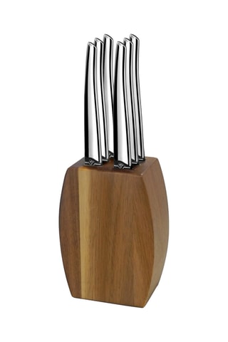 $Bloc en bois avec 6 couteaux à steak en acier inoxydable